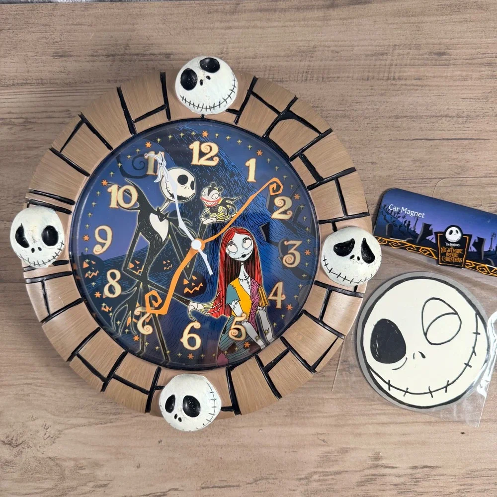Disney Nightmare Before Christmas Wall Clock Jack Skellington Sally & Car Magnet